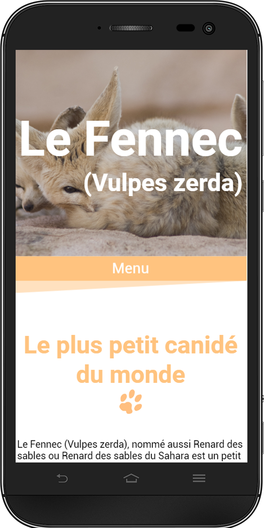 Le site sur le fennec sur Téléphone
