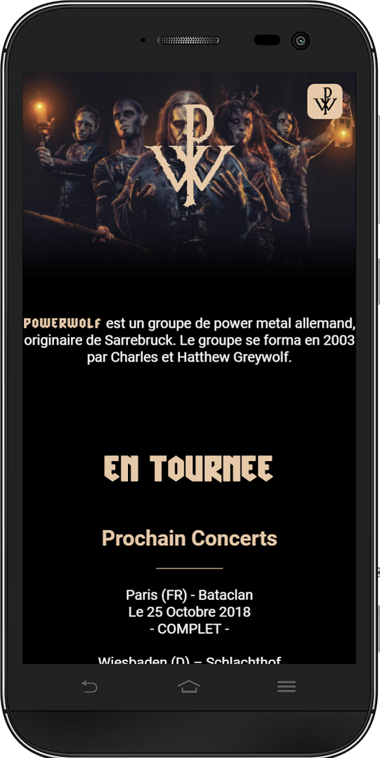 Le site Powerwolf sur Téléphone